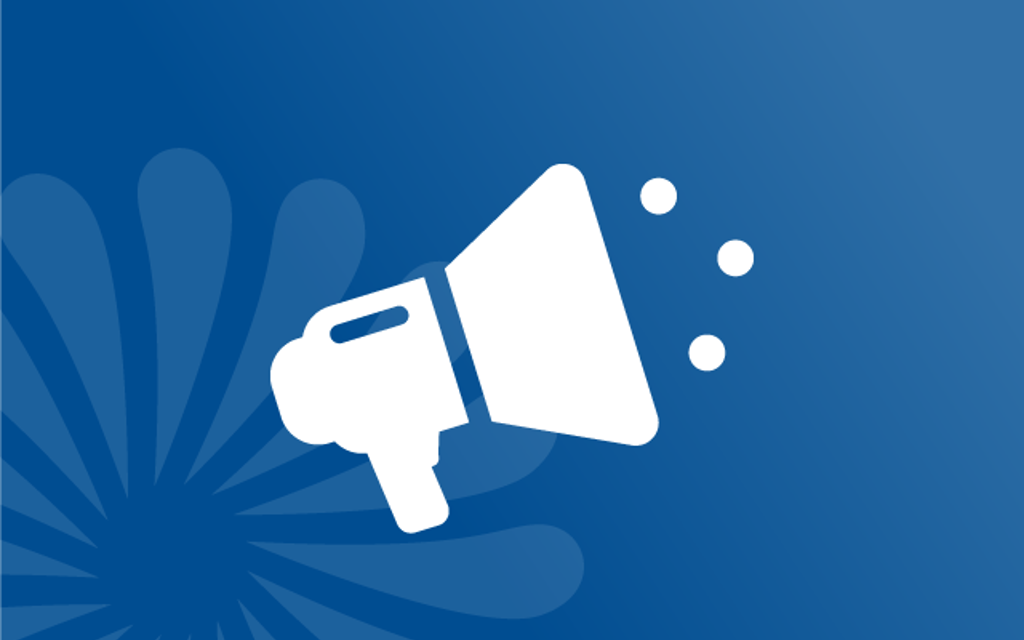 Megaphone icon on a dark blue background. 