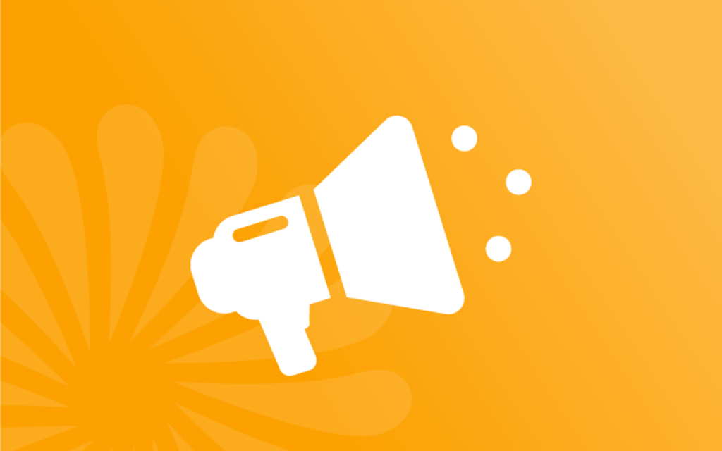 Megaphone icon on a yellow background. 