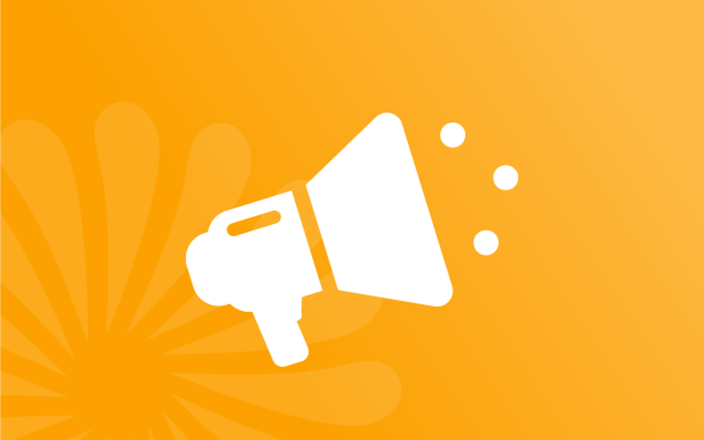 Megaphone icon on a yellow background.